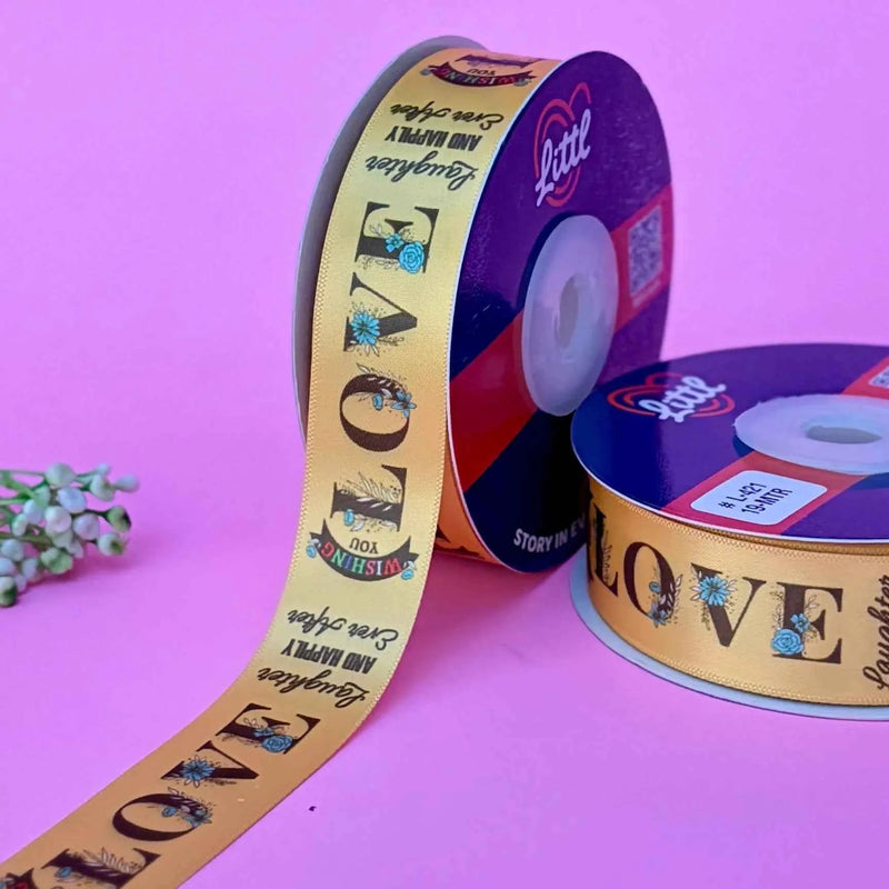 Happy Anniversary Printed Ribbon 25mm - Classic Colours - Grey - printed satin ribbon by Littl India