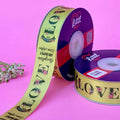 Happy Anniversary Printed Ribbon 25mm - Classic Colours - Olive - printed satin ribbon by Littl India