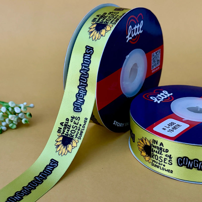 Congratulations Printed Ribbon 25mm - Olive - printed satin ribbon by Littl India