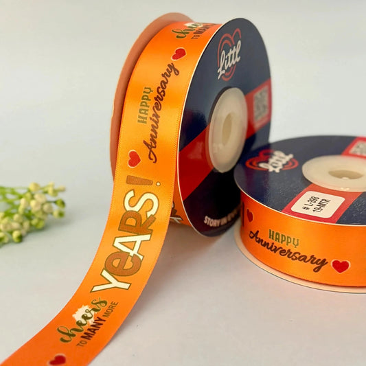 ribbon-Orange-Anniversary Ribbon 1 Inch 19 Meter - Wedding Anniversary Gift Wrapping Celebration Packaging - Premium Double Face Satin - 10 Colors - Ships Same Day India-Littl Ribbons