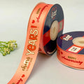 Happy Anniversary Printed Ribbon 25mm - Peach Tones - Green - printed satin ribbon by Littl India