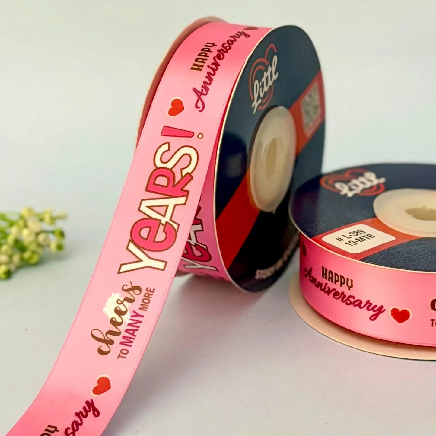 ribbon-pink-anniversary ribbon 1 inch 19 meter - wedding anniversary gift wrapping celebration packaging - premium double face satin - 10 colors - ships same day india-littl ribbons