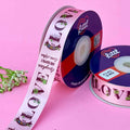 Happy Anniversary Printed Ribbon 25mm - Classic Colours - Green - printed satin ribbon by Littl India