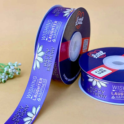 ribbon-Purple-Birthday Ribbon 1 Inch 19 Meter - Happy Birthday Gift Wrapping Party Decoration Cake Packaging - Premium Double Face Satin - 11 Colors - Ships Same Day India-Littl Ribbons