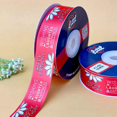 ribbon-Red-Birthday Ribbon 1 Inch 19 Meter - Happy Birthday Gift Wrapping Party Decoration Cake Packaging - Premium Double Face Satin - 11 Colors - Ships Same Day India-Littl Ribbons