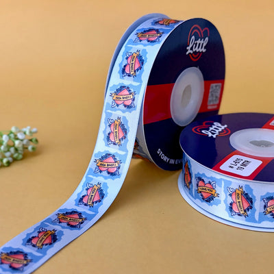 ribbon-Sky Blue-I Love You Satin Ribbon 1 Inch 19 Meter - Valentine's Day Gift Wrapping Anniversary Romantic Packaging - Premium Double Face - 4 Colors - Ships Same Day India-Littl Ribbons