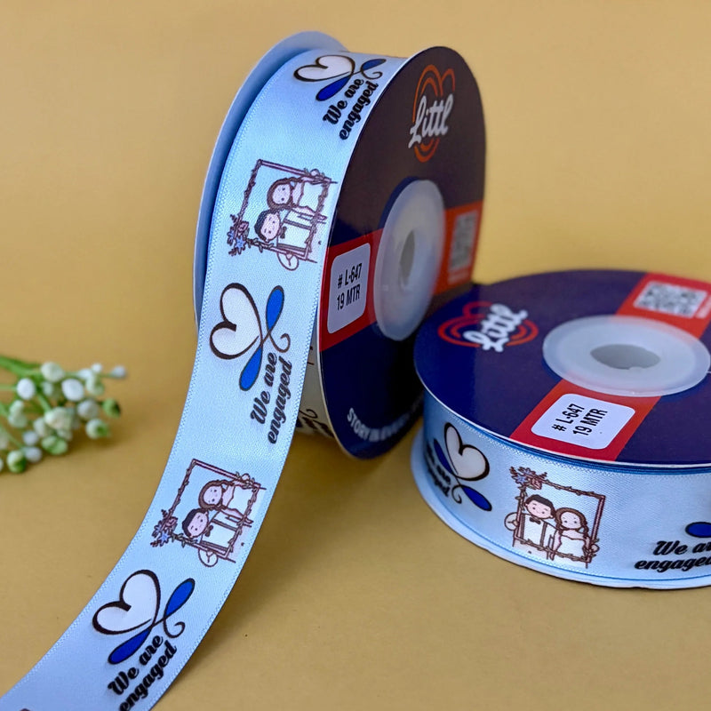 l643-ribbon-satin-printed-engagement - sky-blue - occasion ribbon by Littl India