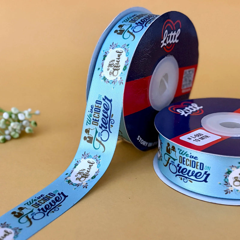 Engagement Printed Ribbon 25mm - Alternate Colours - Aqua - printed satin ribbon by Littl India