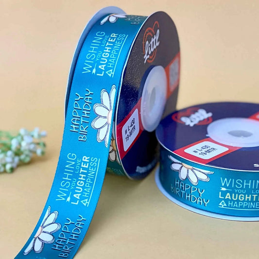 ribbon-Turq-Birthday Ribbon 1 Inch 19 Meter - Happy Birthday Gift Wrapping Party Decoration Cake Packaging - Premium Double Face Satin - 11 Colors - Ships Same Day India-Littl Ribbons
