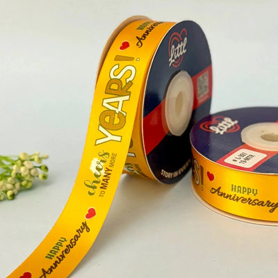 ribbon-Yellow-Anniversary Ribbon 1 Inch 19 Meter - Wedding Anniversary Gift Wrapping Celebration Packaging - Premium Double Face Satin - 10 Colors - Ships Same Day India-Littl Ribbons