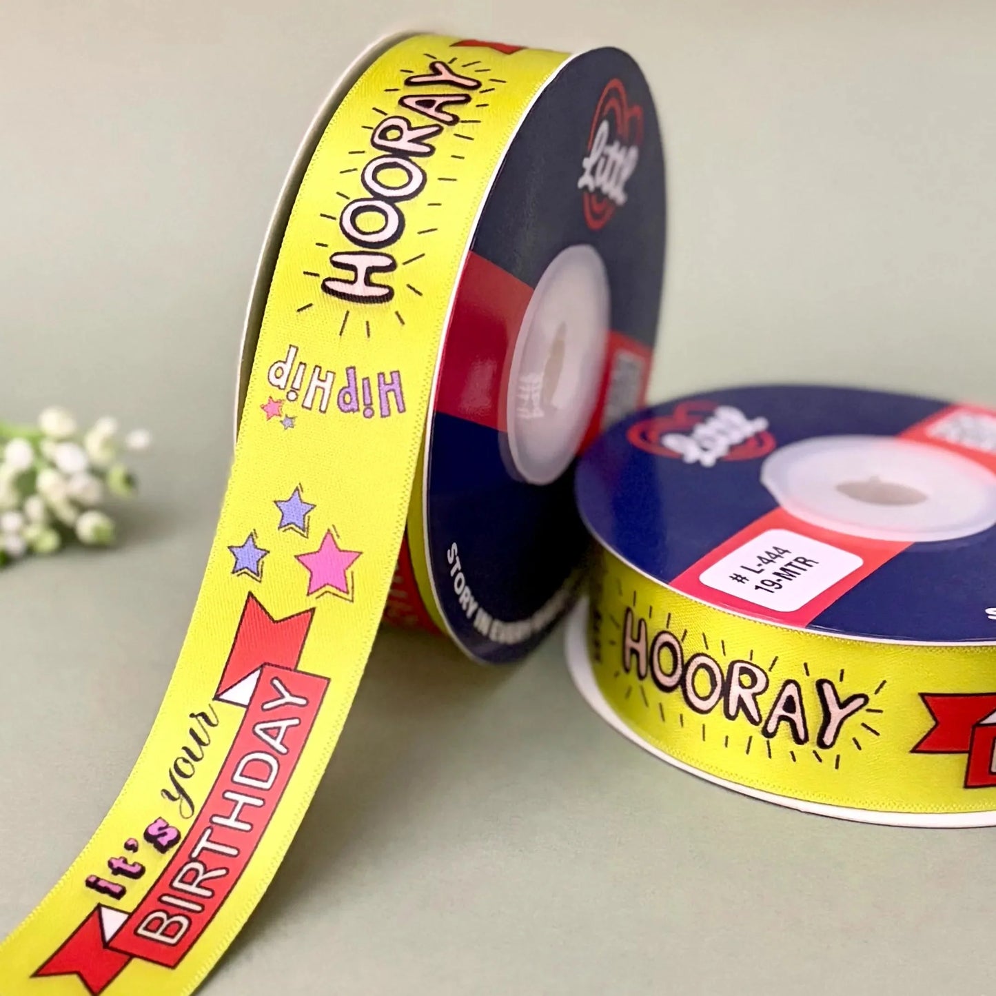 printed ribbon - birthday printed  ribbon 1 inch 19 meter - gift wrapping party decoration - double face polyester - 6 colors olive  littl