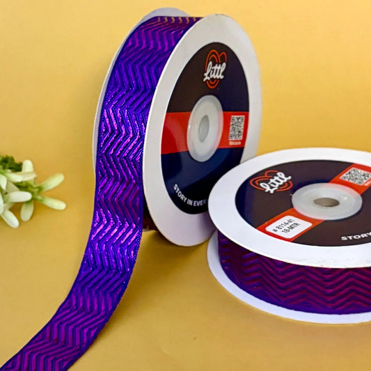 ribbon-Purple-Red Metallic Ribbon 1 Inch 18M Festive Diwali Christmas Wedding-Littl Ribbons