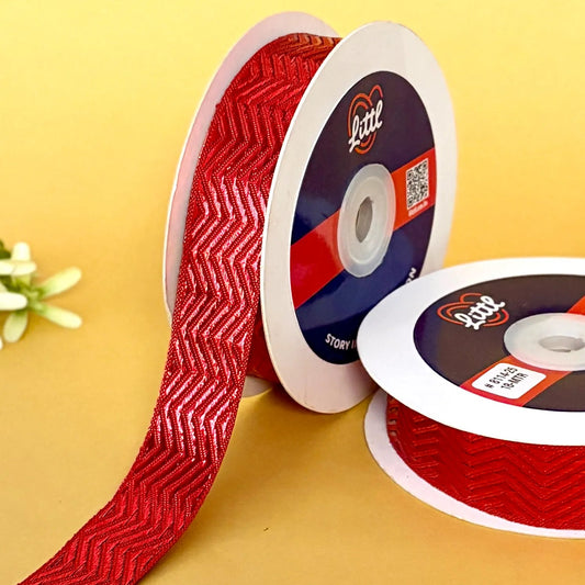 ribbon-Red-Red Metallic Ribbon 1 Inch 18M Festive Diwali Christmas Wedding-Littl Ribbons