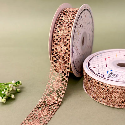 Lace-Rose gold-Metallic Lace 1 Inch 9M Shimmer Border 3 Colors Fashion Trim-Littl