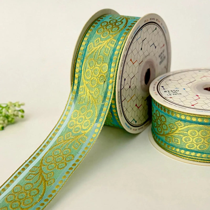 Multicolour Folk Saree Lace Border 25mm - Design 2350 - Sea Green by Littl India