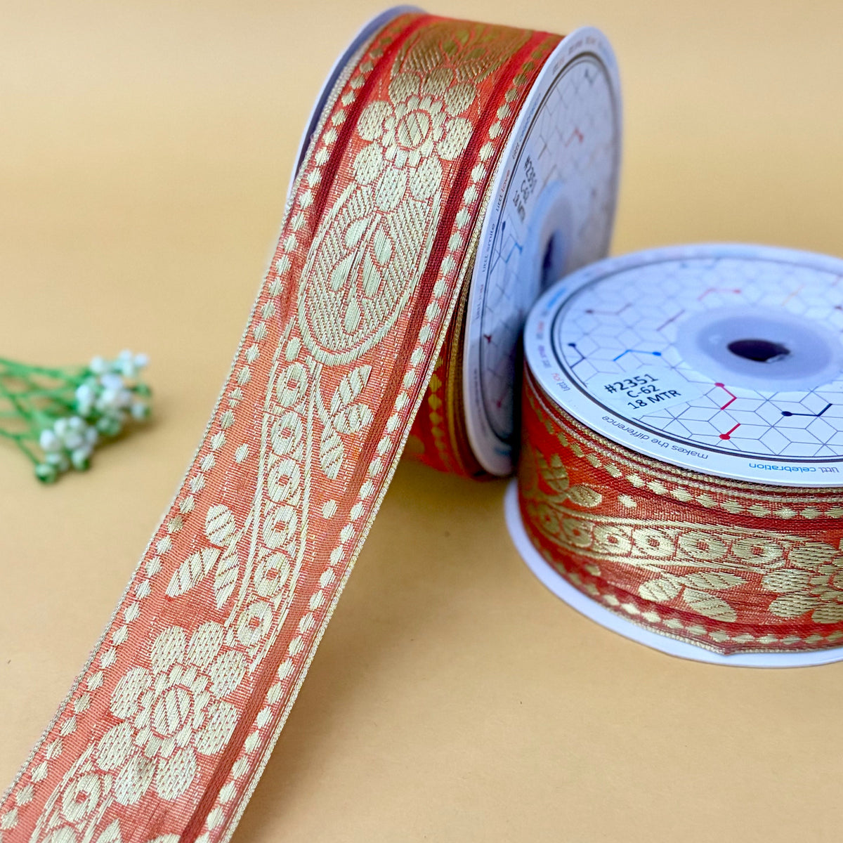 Multicolour Folk Saree Lace Border 1 inch (25 mm) - Design 2351 - Orange by Littl India