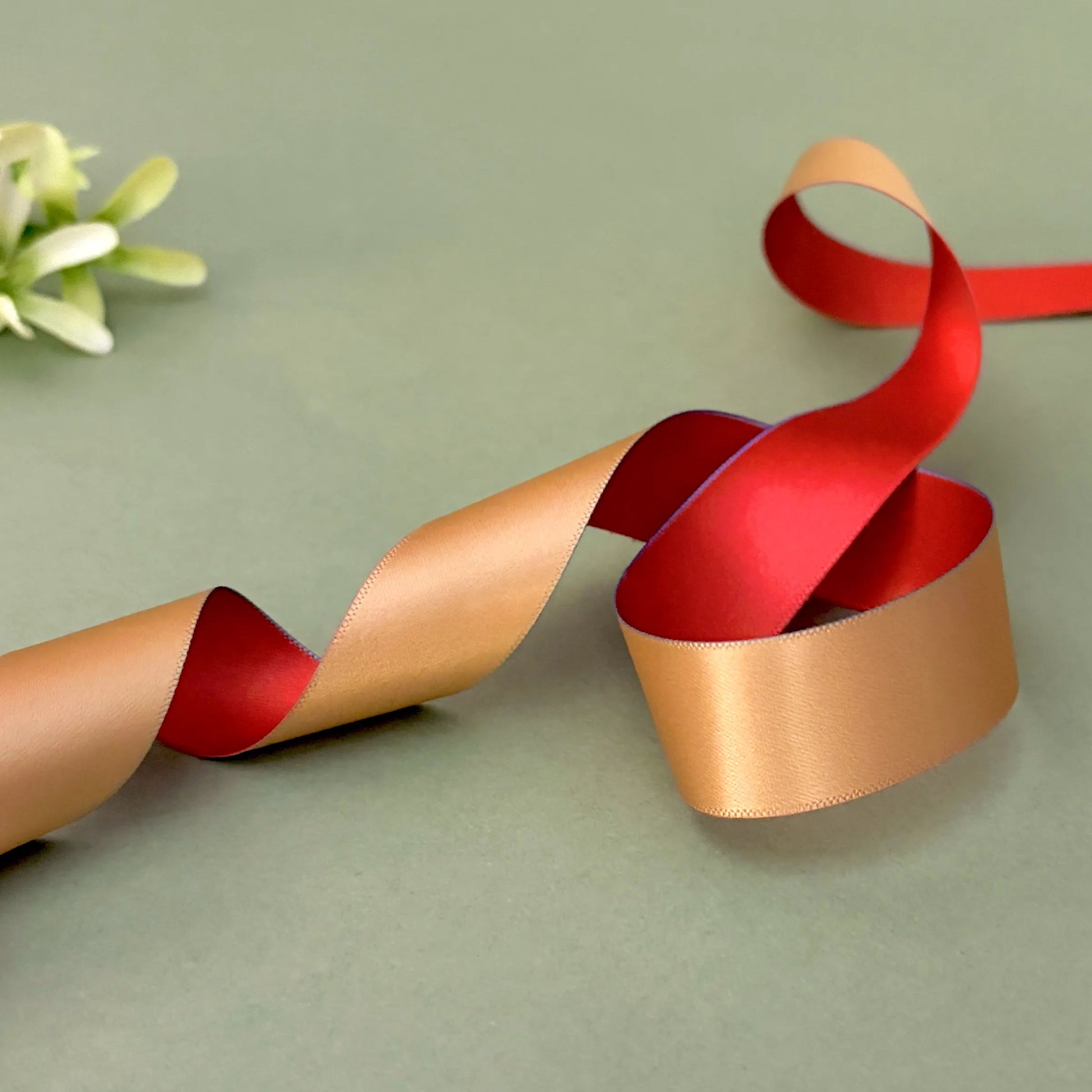 Ribbon-Satin Ribbon Red Beige Dual Color Double Side Two Tone Gift Garments-Littl