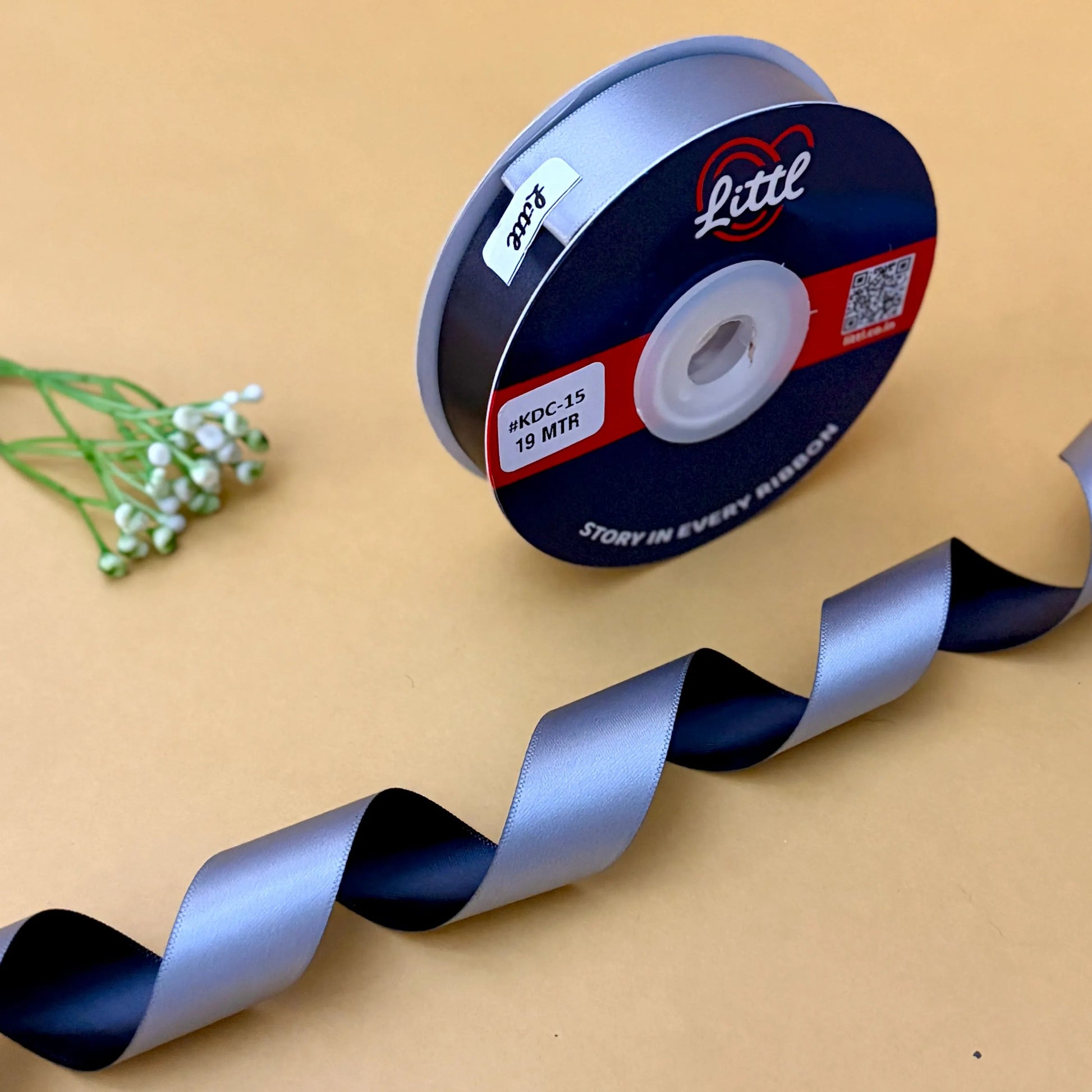 Ribbon--Satin Ribbon - Black & Grey-Littl Ribbons