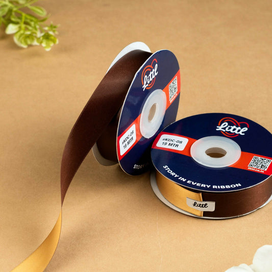 Ribbon--Satin Ribbon - Brown & Cream-Littl