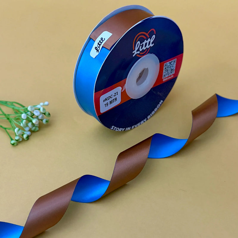 THE COCOA LAGOON - Brown & Aqua Dual Tone Ribbon 20mm - 20mm reversible satin ribbon by Littl India