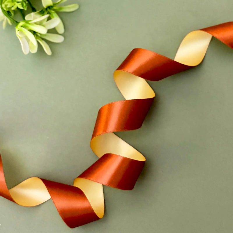 Ribbon-Satin Ribbon Rust Ivory Dual Color Double Side Two Tone Gift Garments-Littl