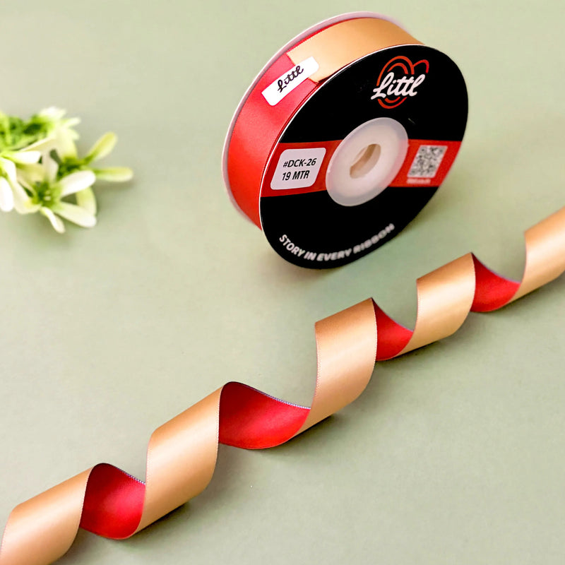 Ribbon-Satin Ribbon Red Beige Dual Color Double Side Two Tone Gift Garments-Littl