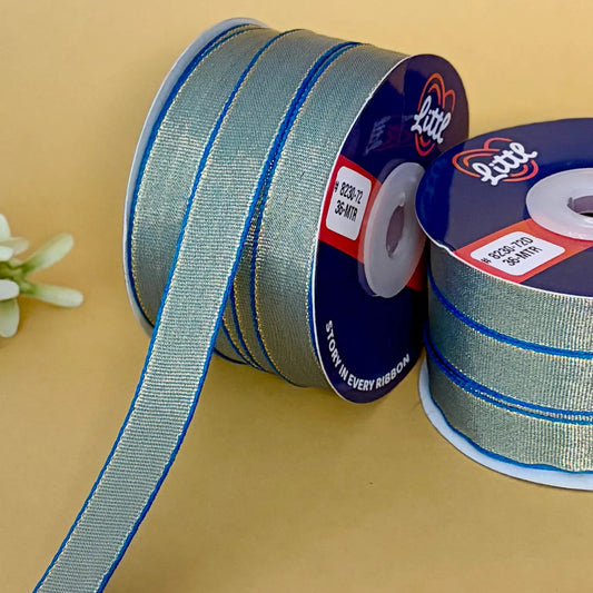 ribbon-Aqua-15mm color net metallic ribbon-36 meters - 8230-Littl Ribbons
