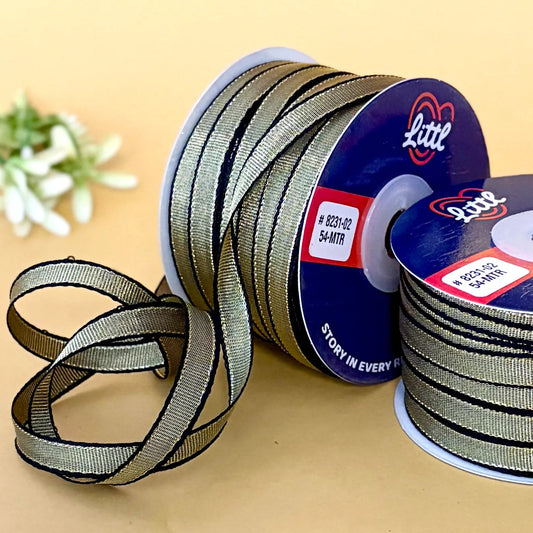 ribbon-Black-8mm color net metallic ribbon-54 meters - 8231-Littl Ribbons