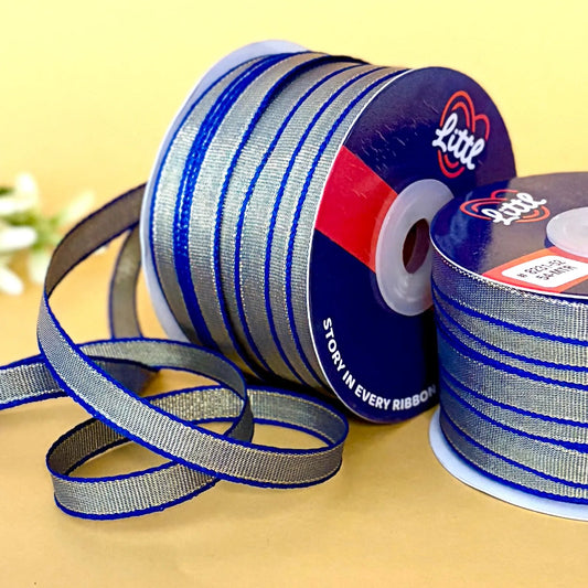 ribbon-Blue-8mm color net metallic ribbon-54 meters - 8231-Littl Ribbons