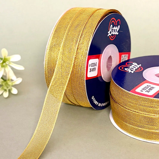 ribbon-Gold-Premium Gold Metallic Ribbon 1 Inch 36 Meters Luxury Gift Wrapping-Littl Ribbons