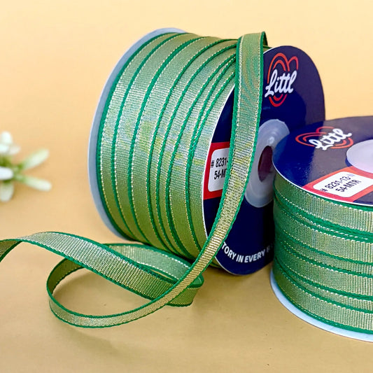 ribbon-Green-8mm color net metallic ribbon-54 meters - 8231-Littl Ribbons