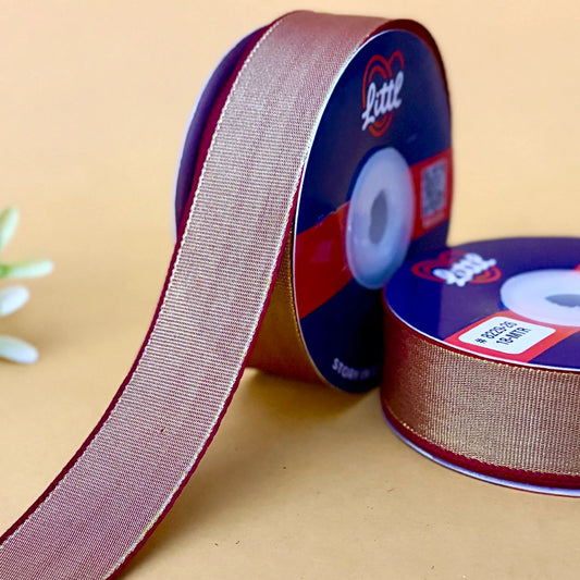 ribbon-Maroon-1 inch color net metallic ribbon-Littl Ribbons