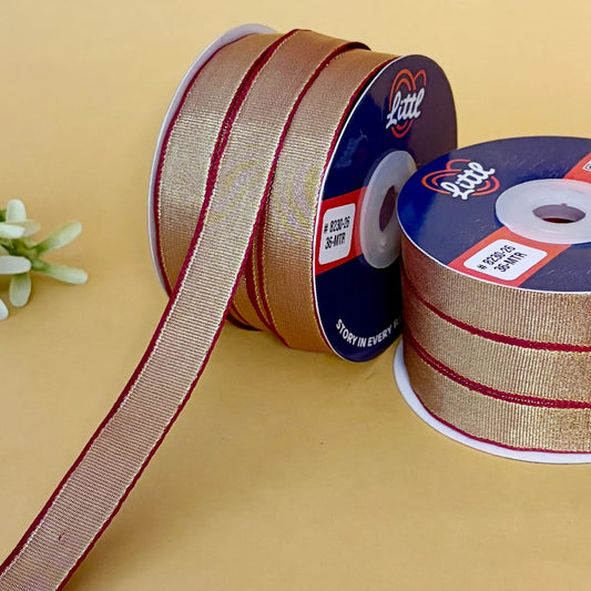 ribbon-Maroon-15mm color net metallic ribbon-36 meters - 8230-Littl Ribbons