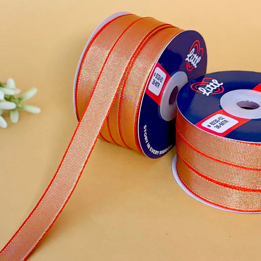 ribbon-Orange-15mm color net metallic ribbon-36 meters - 8230-Littl Ribbons
