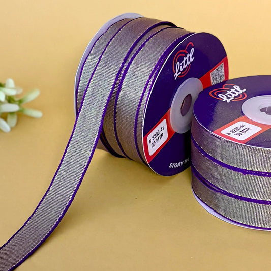 ribbon-Purple-15mm color net metallic ribbon-36 meters - 8230-Littl Ribbons
