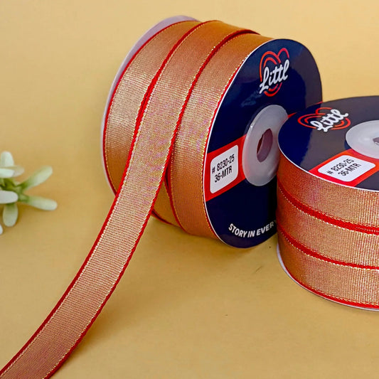 ribbon-Red-15mm color net metallic ribbon-36 meters - 8230-Littl Ribbons