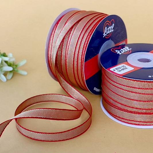 ribbon-Red-8mm color net metallic ribbon-54 meters - 8231-Littl Ribbons