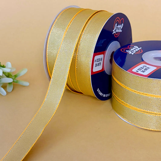 ribbon-Yellow-15mm color net metallic ribbon-36 meters - 8230-Littl Ribbons