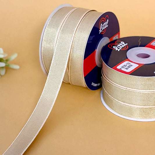 ribbon-Beige-15mm color net metallic ribbon-36 meters - 8230-Littl Ribbons